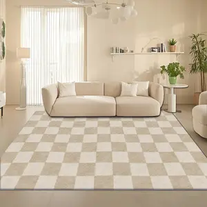 Velvet + soft and comfortable retro European classic checkered pattern print carpet, Modern geometric rug, home decoration carpet, living room large carpet, sofa mat, door mat, coffee table mat, bedroom carpet, bedside mat