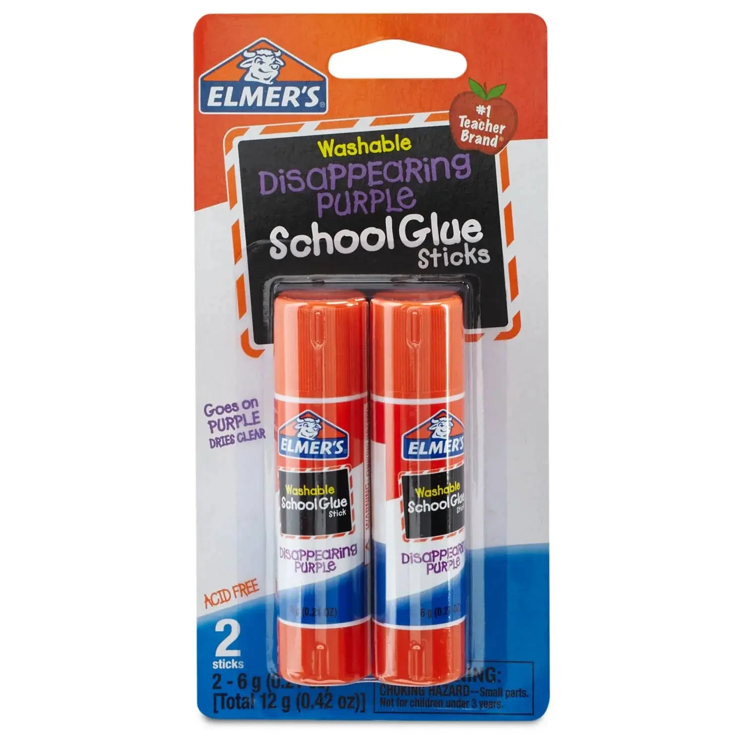 Elmer's Disappearing Purple Glue Sticks – Washable, Non-Toxic, 2 Count