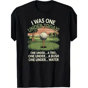 Men's Shortsleeve Graphic Tshirt, Round Neck Golf Tee with "1 Stroke Short Today" Funny Print, Low Score Vintage & Course Par Patterns, Comfortable Casual T-Shirts for Golf Outings