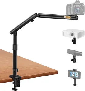 Overhead Camera Mount, Adjustable Desk Mount with Flexible Aluminum Spring Arm, 360 Ball , 1/4" 3/8" Screw & Phone Clamp for DSLR Cameras, Light, Heavy Microphones, and Smartphones
