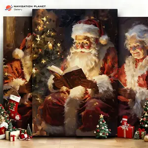 Vintage Santa Reading – Christmas Canvas Print | Cozy Oil-Painting Style | Festive Wall Decor, Gift-Ready