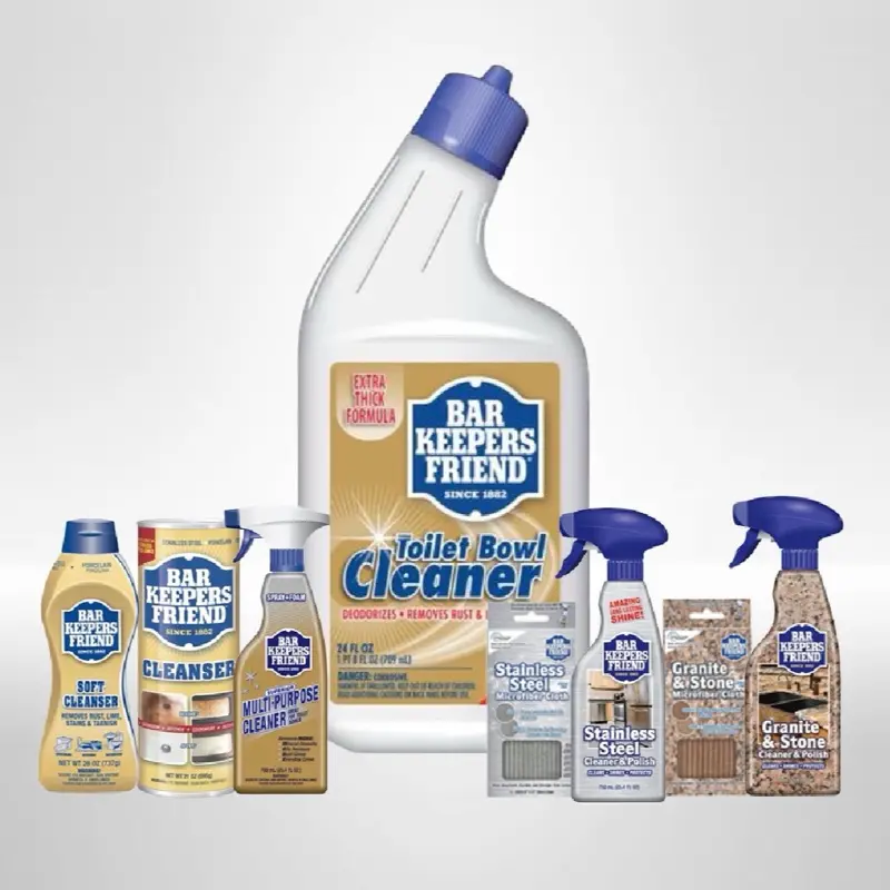 Bar Keepers Friend Total Household All-Purpose Cleaner Kit - Toilet Bowl Solution, Soft Scrub, Scouring Agent, Stainless Steel Treatment, Stainless Microfiber Cloth, Granite & Stone Care, Granite & Stone Microfiber Cloth