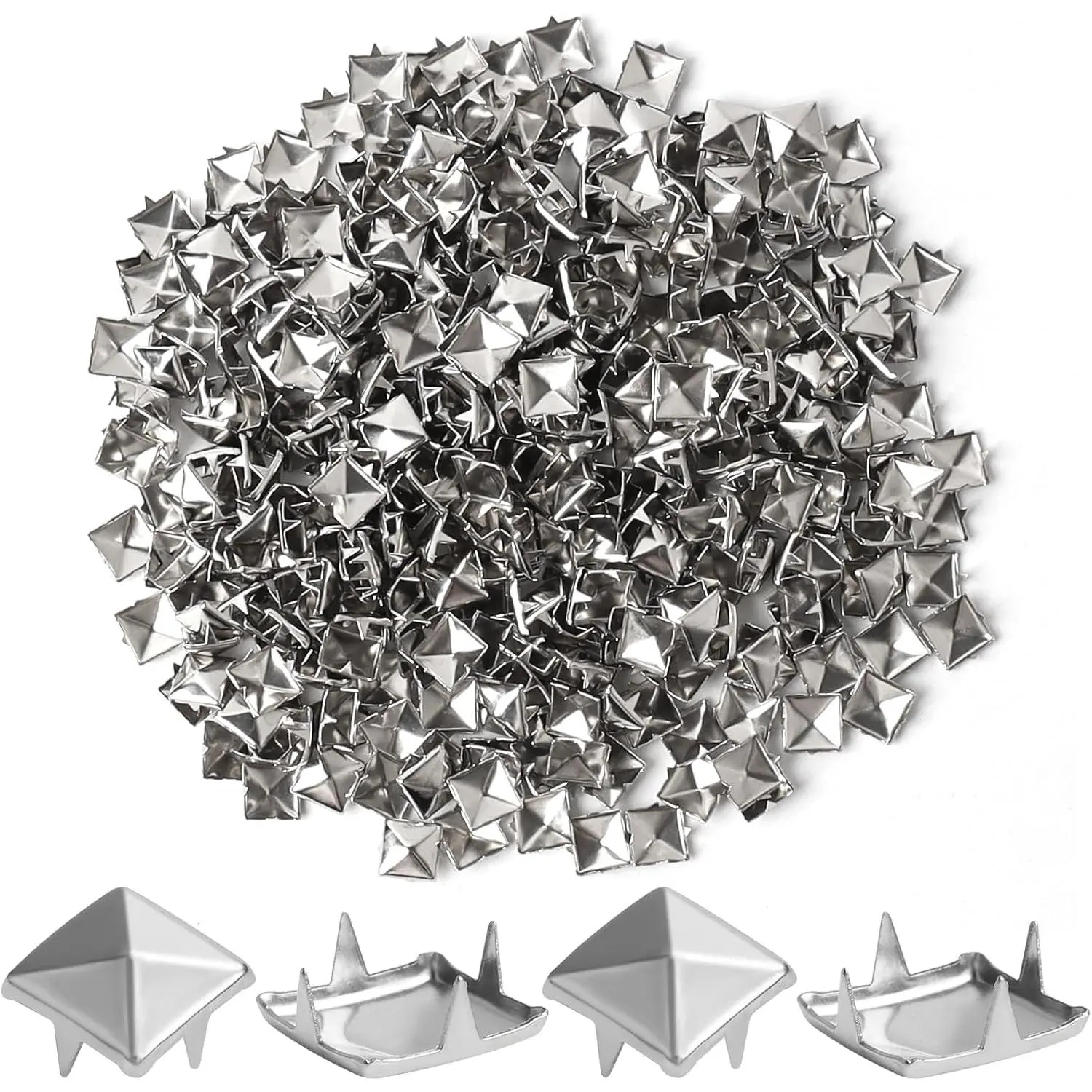 1000 count 10mm  Studs for Clothing Four-jaw Square Spikes for Crafts Punk Metal Spike Studs for Leather Jacket Bag