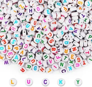 100pcs White Round Acrylic Alphabet Beads 4x7mm Colorful Letter A-Z Beads for Jewelry Making and DIY Bracelets, Necklaces, Key Chains