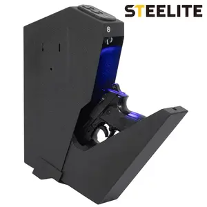 Steelite Biometric Mounted Gun Safe, Auto-Open Hidden Handgun Safe for Nightstand, Desk, Bedside, Wall & Truck - Supports Fingerprint, 4-Button Backlit Keypad & Emergency Key, Ideal for Home & Office