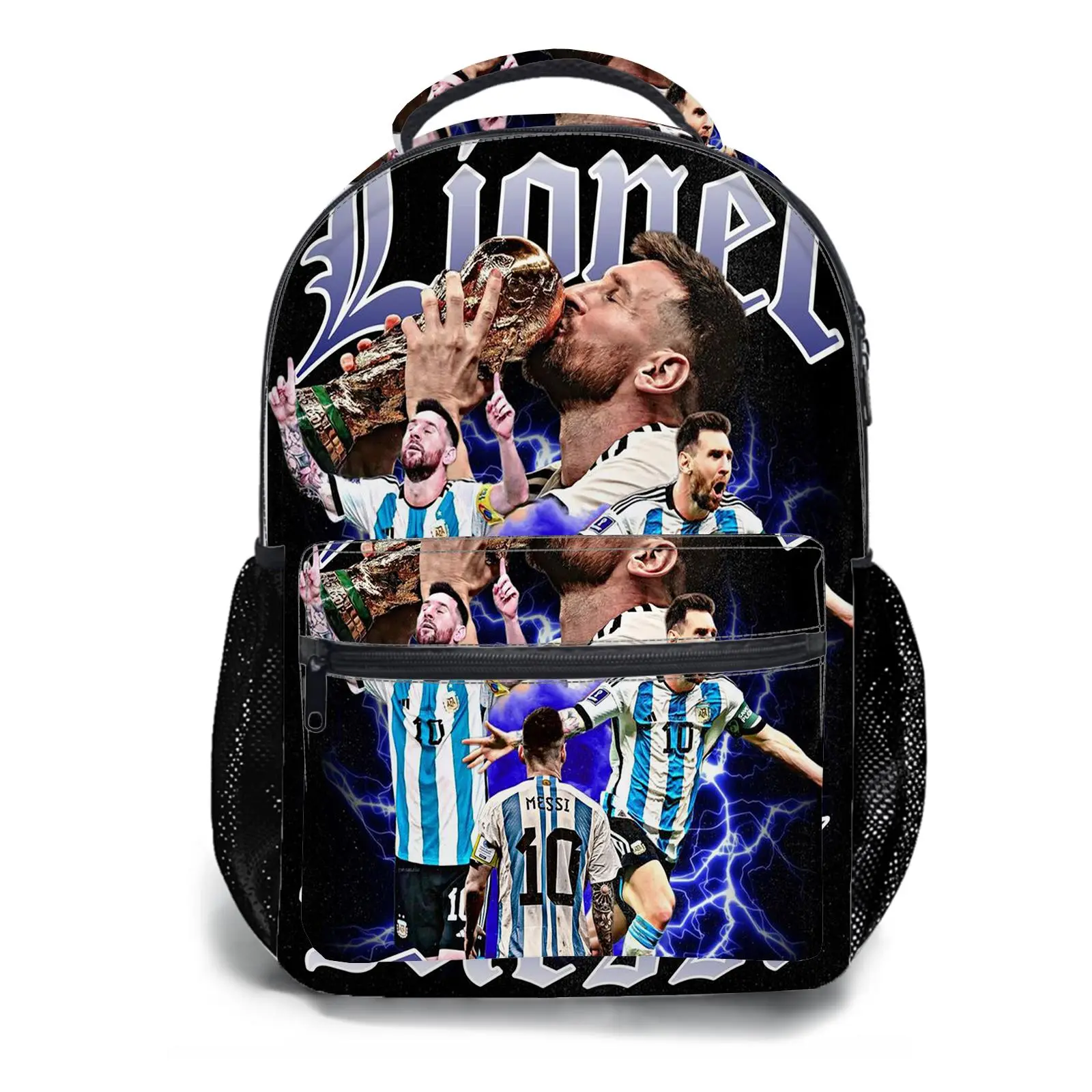 Messi Y2K Aesthetic School Backpack for Girls, Cute Cartoon Girl Printed Student Bookbag with Mesh Side Pockets, Large Capacity Casual Daypack and Travel Bag for Kids a-33