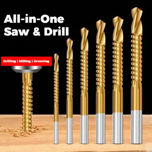 Multifunctional Sawtooth Spiral Drill Bit Set for Flower Engraving Slotting High Speed Steel Woodworking Punching Positioning Electric Drill Tools