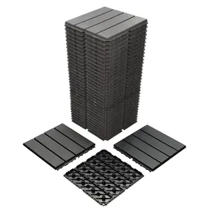 36PCS Plastic Interlocking Deck Tiles,,12"x12" Waterproof Outdoor Flooring All Weather Use, Patio Floor Decking Tiles for Porch Poolside Balcony Backyard, Dark Grey