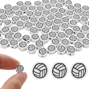 100 count Volleyball Beads 9mm/0.35''  Ball Soft Spacer Charms Handmade Polymer Clay for DIY Necklace, Bracelet, , Earring, Hair Clip Crafts Making Supplies Decoration Accessories