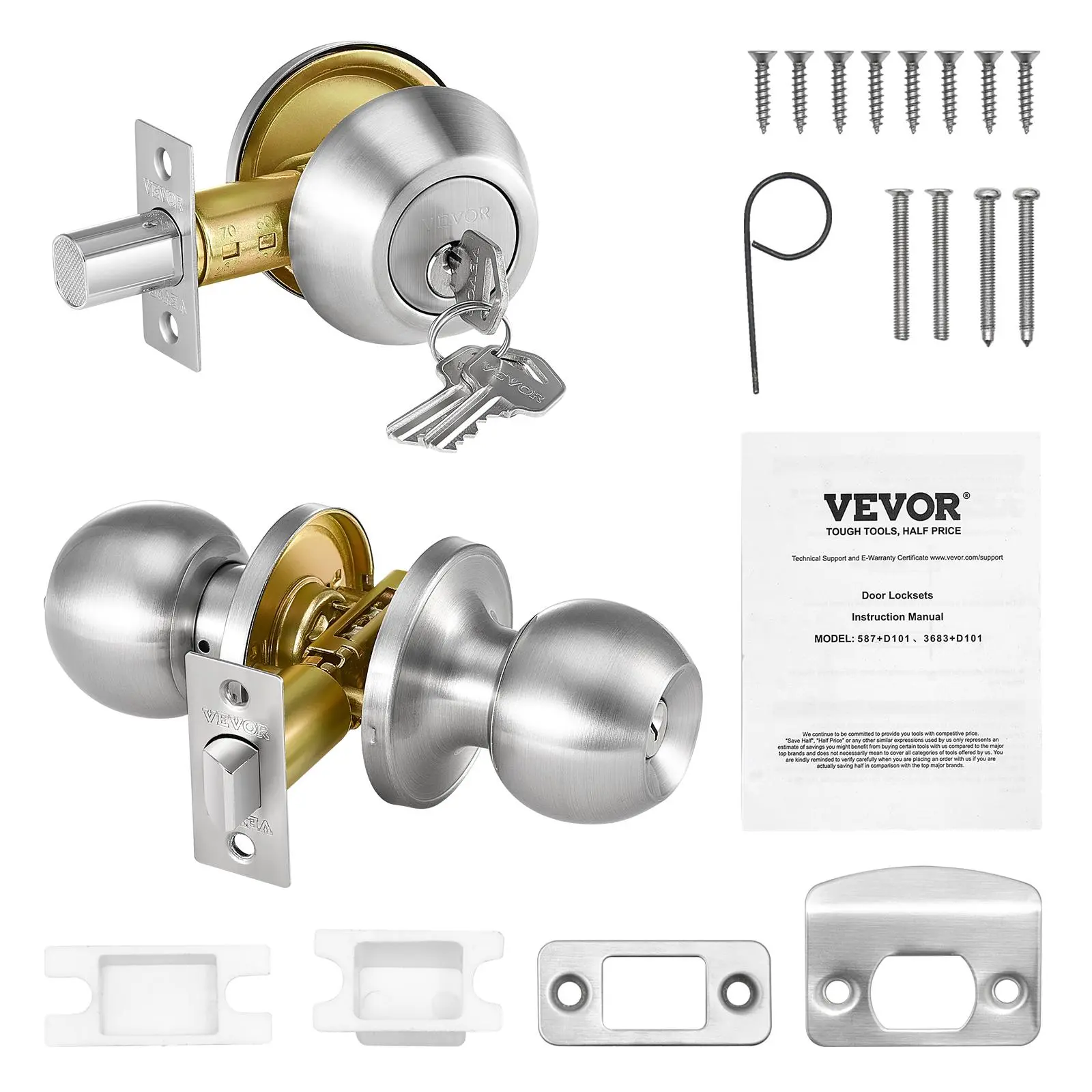 【Summerfinds】VEVOR Door Knob and Deadbolt Set, Satin Nickel Entry Door Knob and Single Cylinder Deadbolt Combo Pack, Fit for 1-3/8" to 1-3/4" Door Thickness, Door Lockset with Deadbolt for Entrance and Front Door