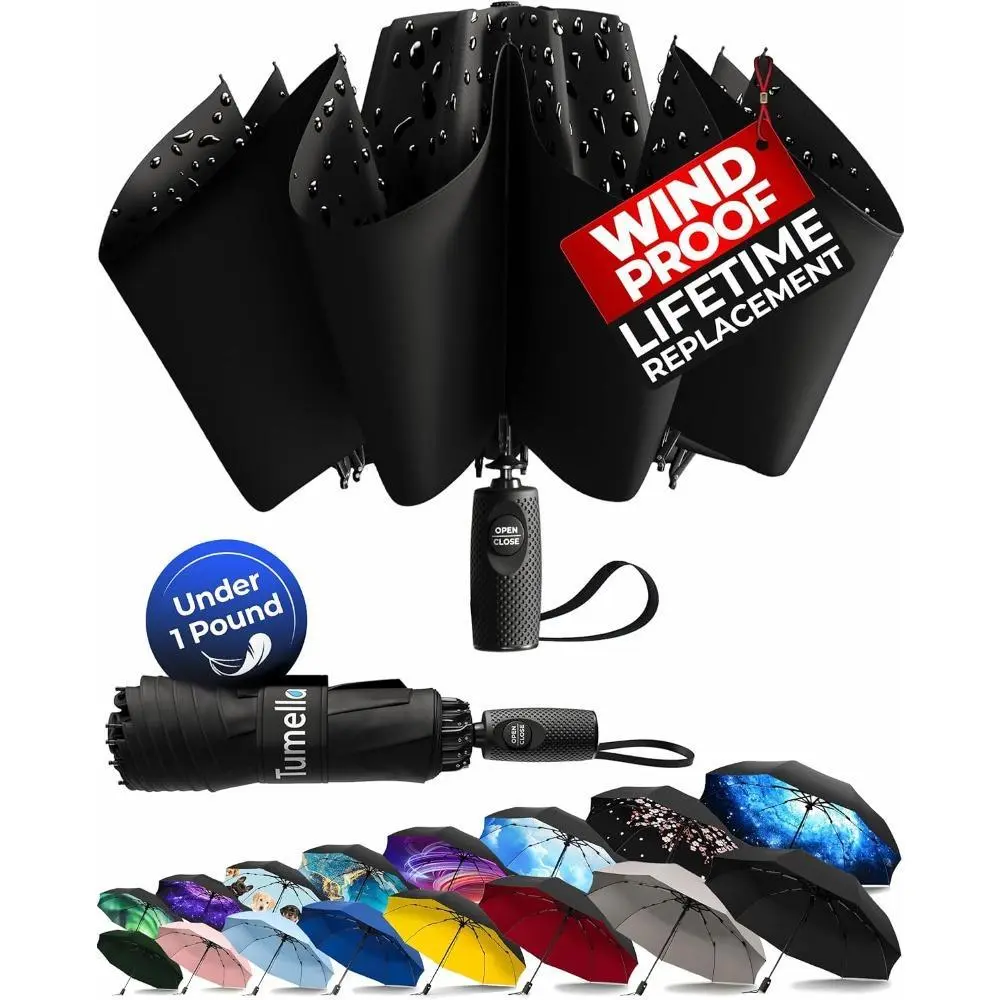Waterproof Inverted Umbrella for Adults - Auto Open-Close, 9 Fiberglass Ribs, Compact, Lightweight, 46 in, High-Strength Materials, Heavy-Duty Daily Commute Protection, Portable Sport Rainwear for Spring Showers & Urban Downpours