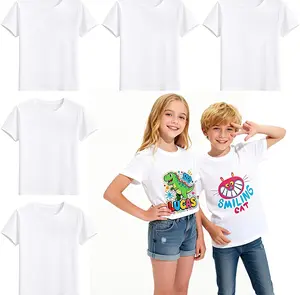 Joyclub 5 Pack Youth Sublimation Blank T Shirts White Polyester Crew Neck Short Sleeve for Heat Transfer Team Ages 8-14
