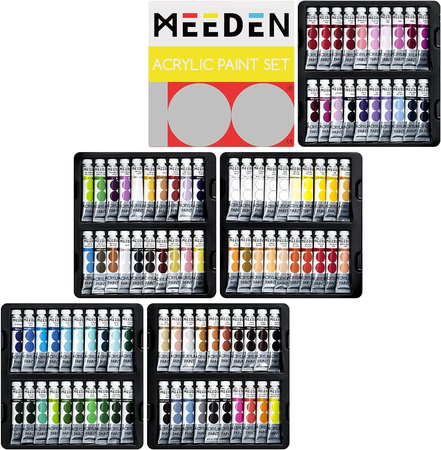 MEEDEN Heavy Body Acrylic Paint Sets, 100 Colors Acrylic Paint Tubes, Non-toxic 0.41 fl Oz /12ml Acrylic Paints for Adults, Beginners Art Painting Art Materials Artist Bundle Art Supplies