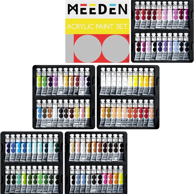 MEEDEN Heavy Body Acrylic Paint Set - 100 Colors, 0.41 fl Oz/12ml Non-Toxic Tubes, Artist Bundle, Nontoxic DIY Safe Drawing & Painting Supplies for Adults (Office Stationery Art Supplies)