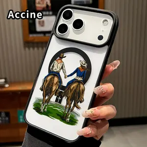 Magnetic Phone Case for iPhone 17 Pro Max 16 Plus 15 14 13 12 11 Air E Riders' Shared Journey Pattern Acrylic Back TPU Edges Shockproof Ultra Thin Mobile Phone Cover Gift