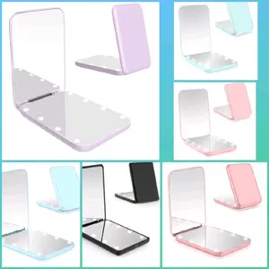 Small Mirror with Lights,LED Compact Makeup Mirror,1x/3x Mini Travel Mirror with Magnification,Portable for Purse,Pocket,Gifts for Girls,Purple