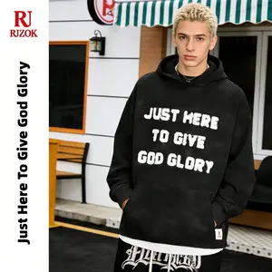 RJZOK Black Graphic Cotton Hoodie Just Here To Give God Glory Christian Streetwear Cross Hoodie Spring Versatile Outfits 2026 Cross Hoodie