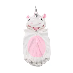 Infant Baby Girl Boy Halloween Cute Romper Costume Cartoon Animal Unicorn Hooded Zipper Closure Sleeveless Breathable Jumpsuit