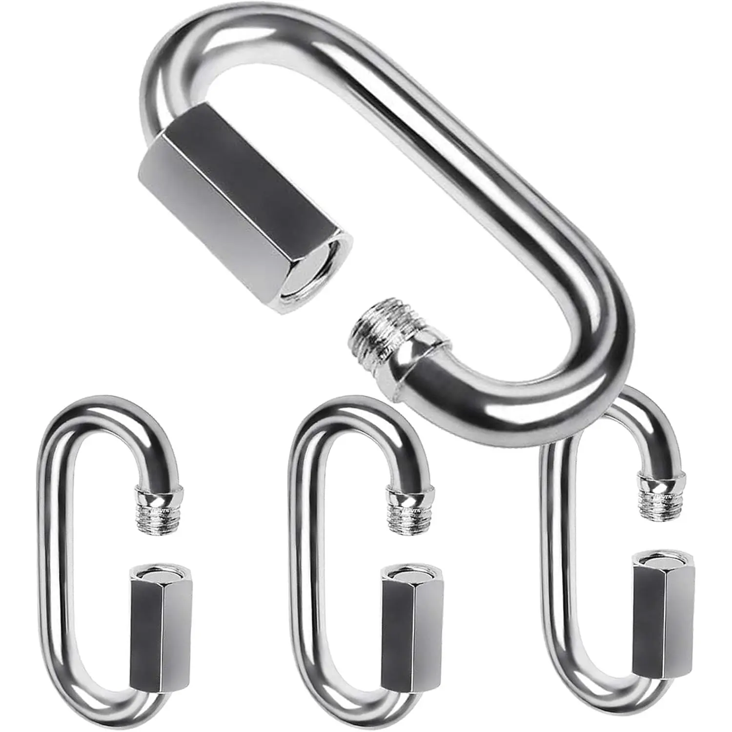 Quick Link Buckle 304 Stainless Steel Chain Link D Shape Locking Carabiner Small Heavy Duty  for Outdoor Traveling Equipment (2.99inch,4pcs)