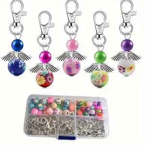[Angel Wings DIY Kit] 30pcs Angel Wings Holiday Gift DIY Kit Colorful Soft Clay Beads Keychain Pendant Car Bag Charm Without Tools