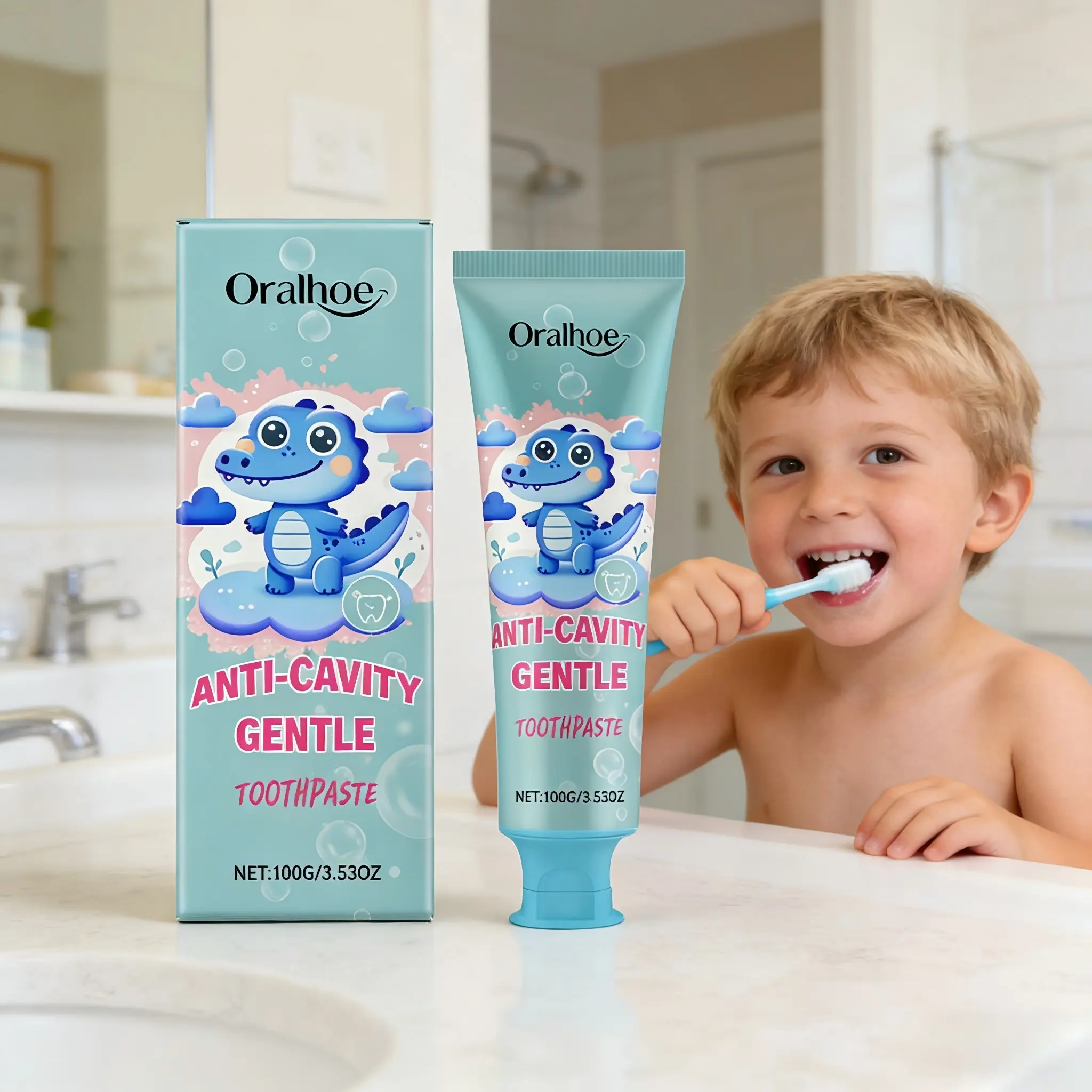 Oralhoe Kids Anti-Cavity Oral Care Toddler Toothpaste, Gentle Cleansing, Whitening & Stain Removal for Children