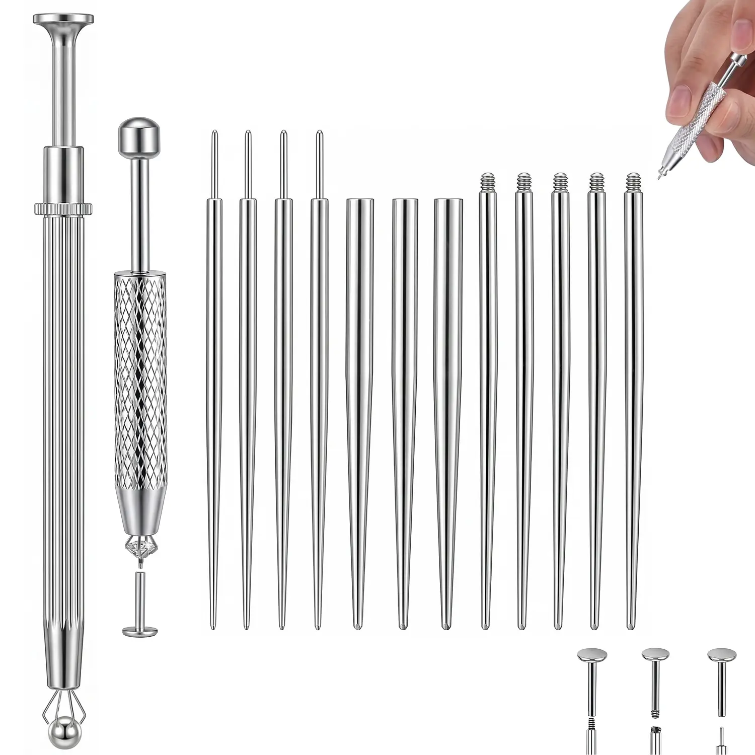 Piercing Ball Grabber Tool, 16-20G Taper for Changing Jewelry | Surgical Steel Flat Back Earrings Threader Tool Insertion Pin, Body Piercing Kit for Ear Rook Conch Nose Lip Jewelry Removal