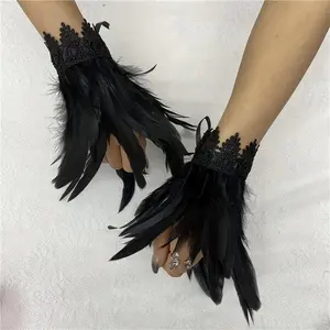 Gothic Style 1 Pair Black and Multi-Color Artificial Feather Party Carnival Arm Sleeves Gloves Cosplay Wrist Cuffs Accessories for Costume, Stage Show, Stage Performance Accessories, Dramatic Costume Enhancer, Artificial Feather Sleeves, Ar
