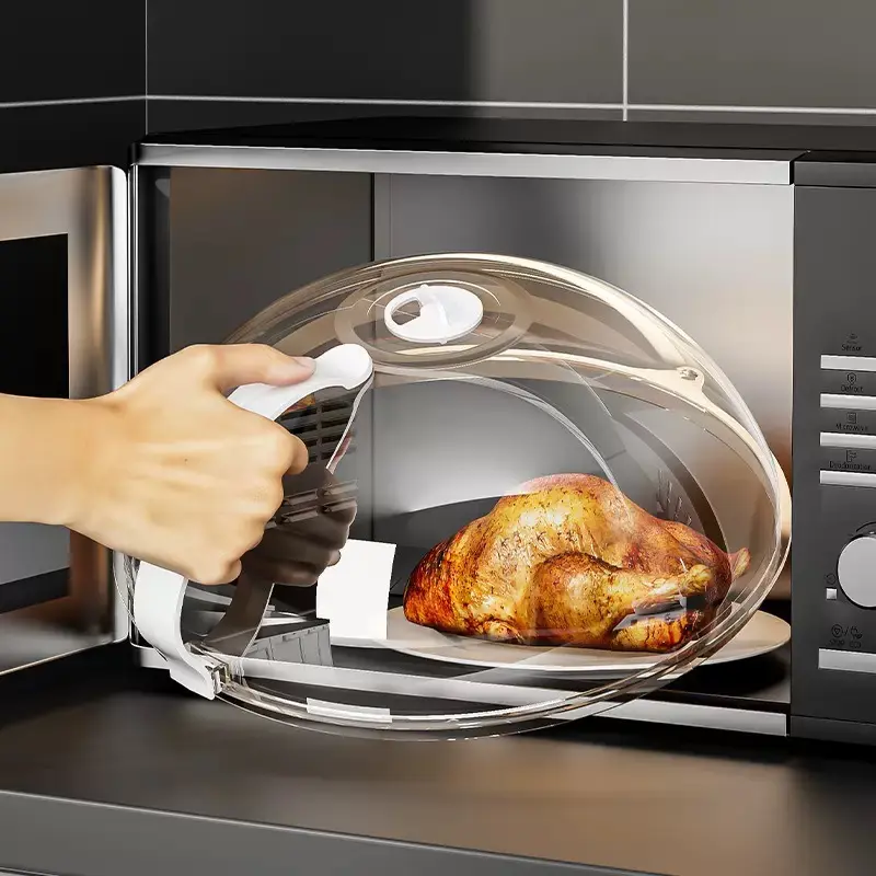 Transparent Plastic Round Microwave Oven Cover - Wall-Mounted, Splash-Proof, Heat-Resistant, Oil-Sealed Food Lid, Daily Kitchen Home Care Splash Guard, Fits Most Plates and Bowls, Cleaning Accessory