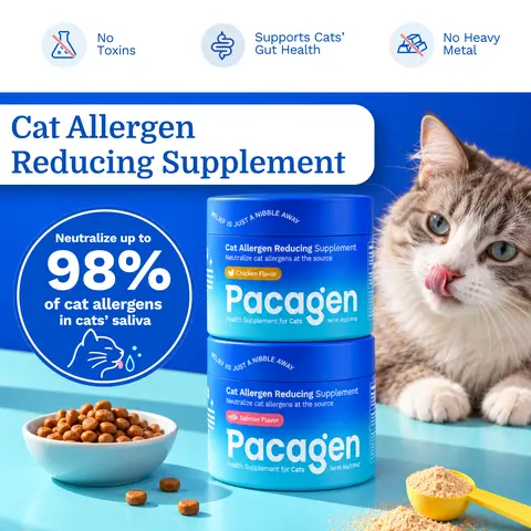 PACAGEN Cat Allergen Reducing Supplement, 2 Scoops/Day, 98% Active Removal, Allergist Recommended, Patent-Pending, Gut Health Aid, Immune Boost, Longevity Support