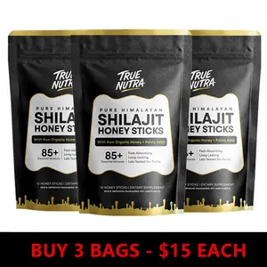 True Nutra Pure Himalayan Shilajit Honey Sticks with Raw Organic Honey Fulvic Acid, Lab-Tested for Purity, 85+ Essential Minerals, Fast-Absorbing, Long-Lasting, 10 Sticks