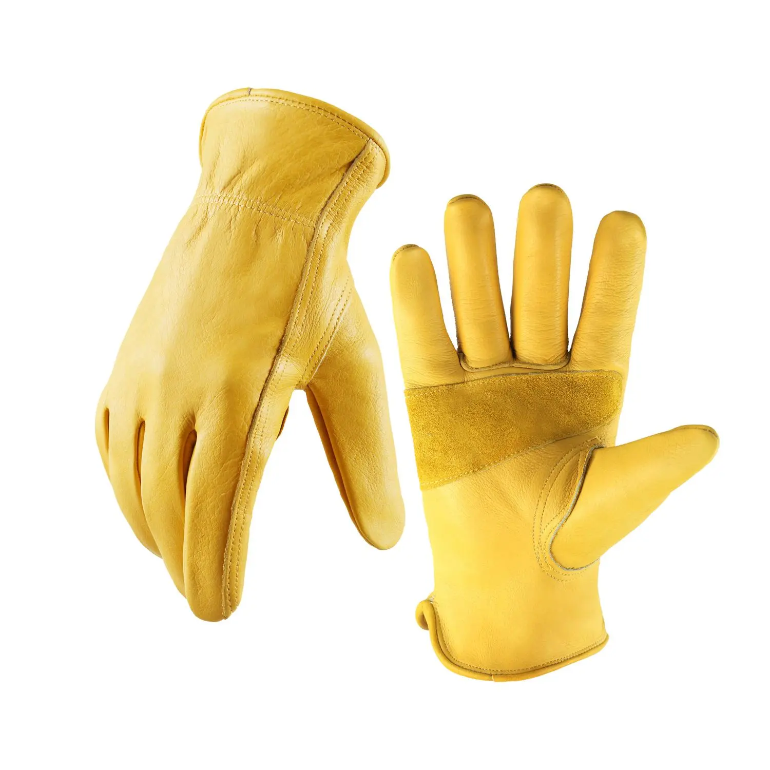 Flex Grip Leather Heavy Duty Work Gloves (1 Pair), Stretchable Wrist Tough Cowhide Working Glove, Gardening Gloves For Men & Women