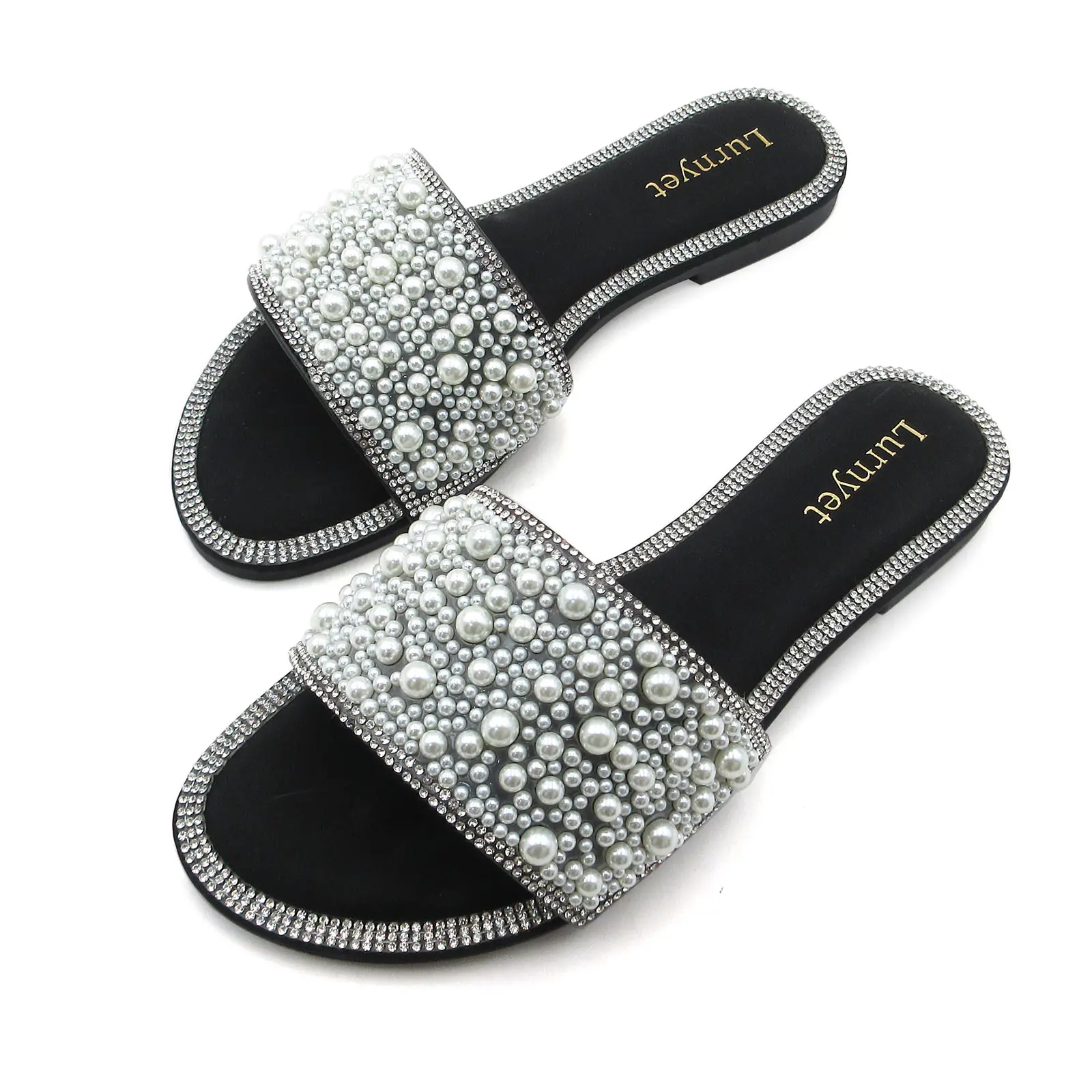 Women's Open Toe Flat Sandals Rhinestone Glitter On Casual Fashion Slippers Quick Drying Indoor & Outdoor Slides # summer beach vacation shoe walking footwear use elegant round sandal versatile daily wear travel dress comfy for women colorful boho style