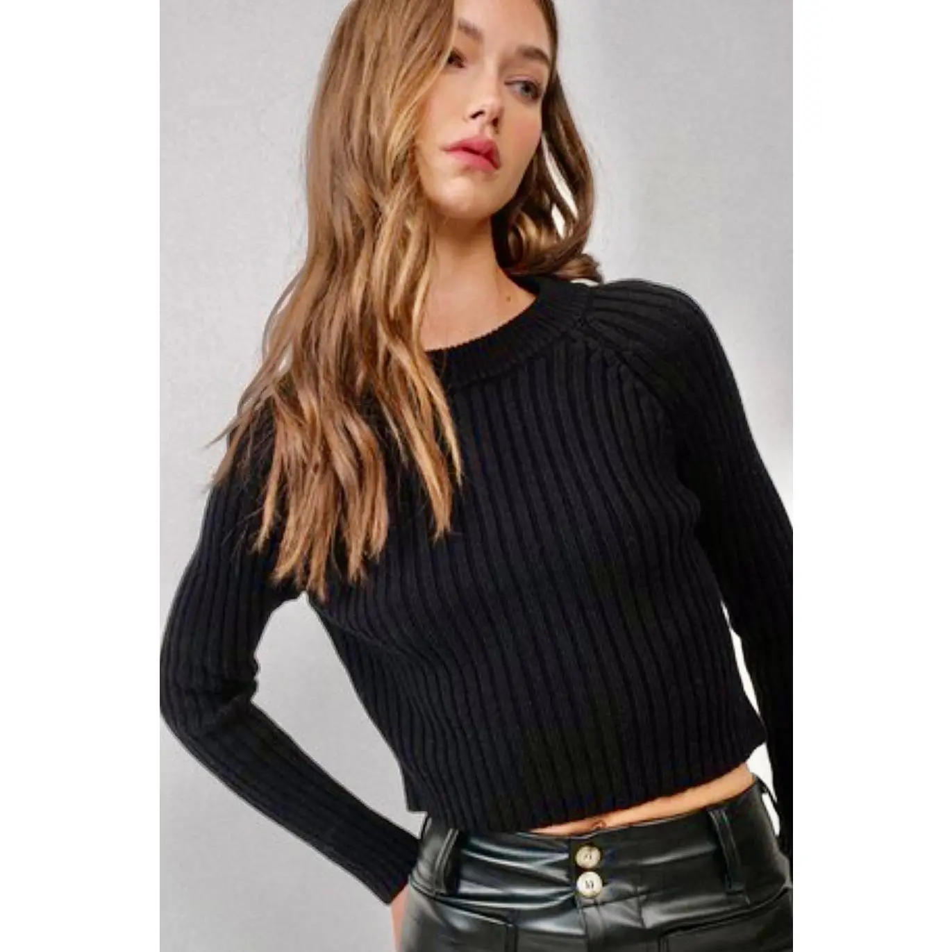 Ribbed black knit sweater