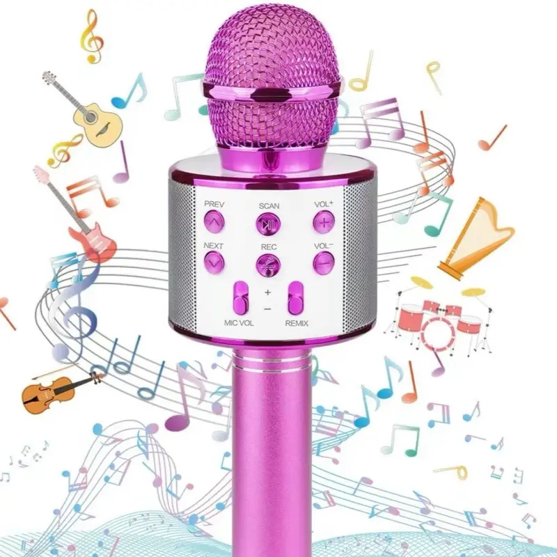 Move2Play Kid Microphone Karaoke Portable Pink Bluetooth Microphone for Singing Pre-Loaded Songs Birthday Gift Toy for 3-12 Years Old Children Audio Devices