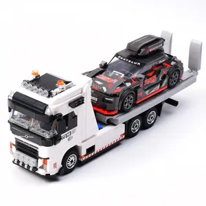 Car Series Building Blocks Travel Trailer Flatbed Truck Model, Construction Building Blocks, Assembly Set Toy, Ideal for Collectors, Gift or Desktop Decoration
