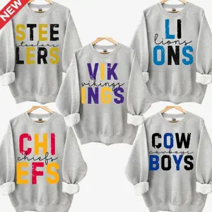 First Down Football Sweatshirt, All Team Football Sports, Retro Football Tees Team Colors, Cotton Shirt In Sport Grey Color, Gift Shirt For Fan Favorite Football Team For Men & Women