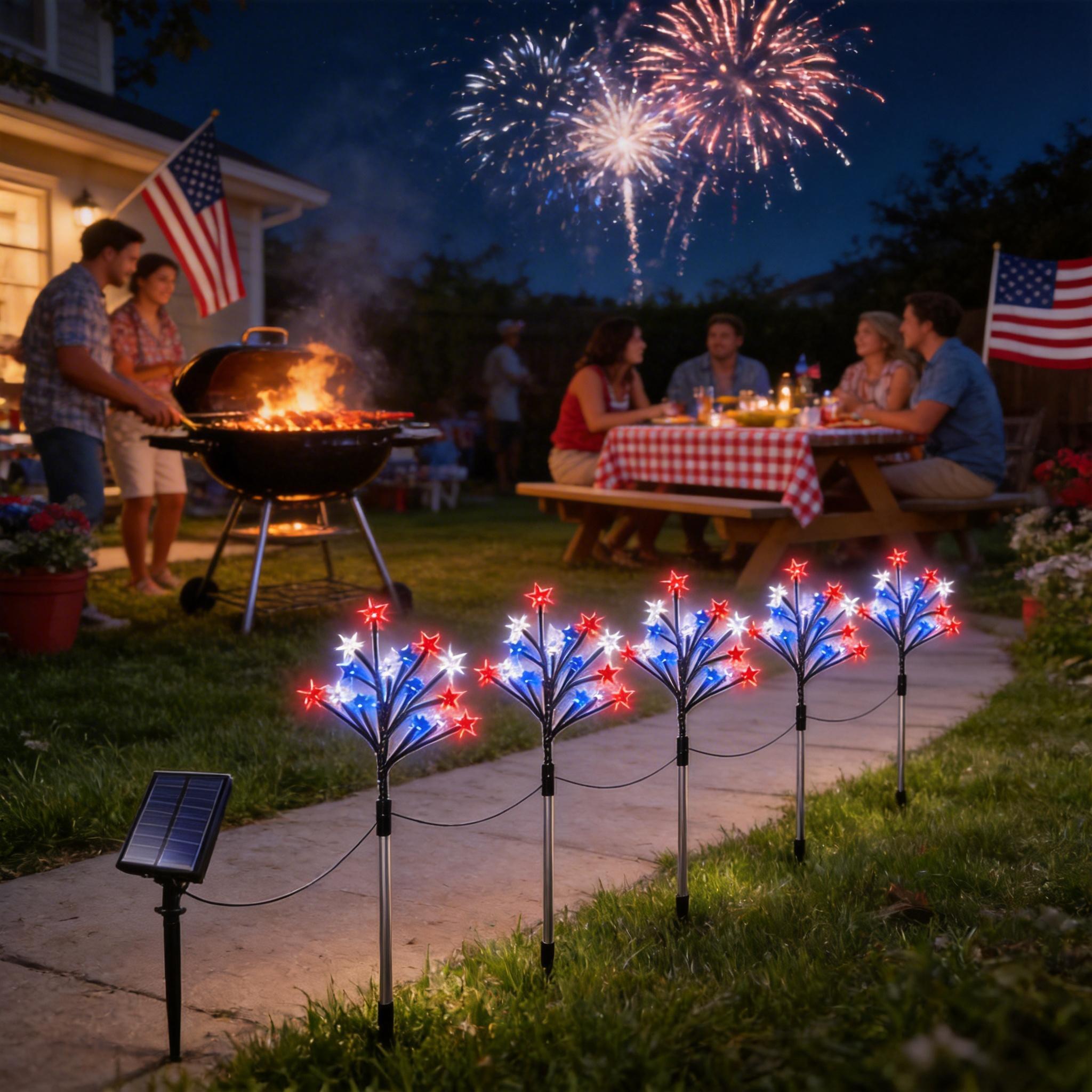 Set of 5, July 4th Outdoor Decorative Solar Stake Lights, Patriotic Red, White, and Blue Star-Spangled Solar Lights, Waterproof Outdoor Fourth of July Lights, Perfect for the Fourth of July, Memorial Day, Gardens, Pathways, Yards, Sidewalks, and Parties S Set of 5, July 4th Outdoor Decorative Solar Stake Lights, Patriotic Red, White, and Blue Star-Spangled Solar Lights, Waterproof Outdoor Fourth of July Lights, Perfect for the Fourth of July, Memorial Day, Gardens, Pathways, Yards, Sidewalks, and Parties S