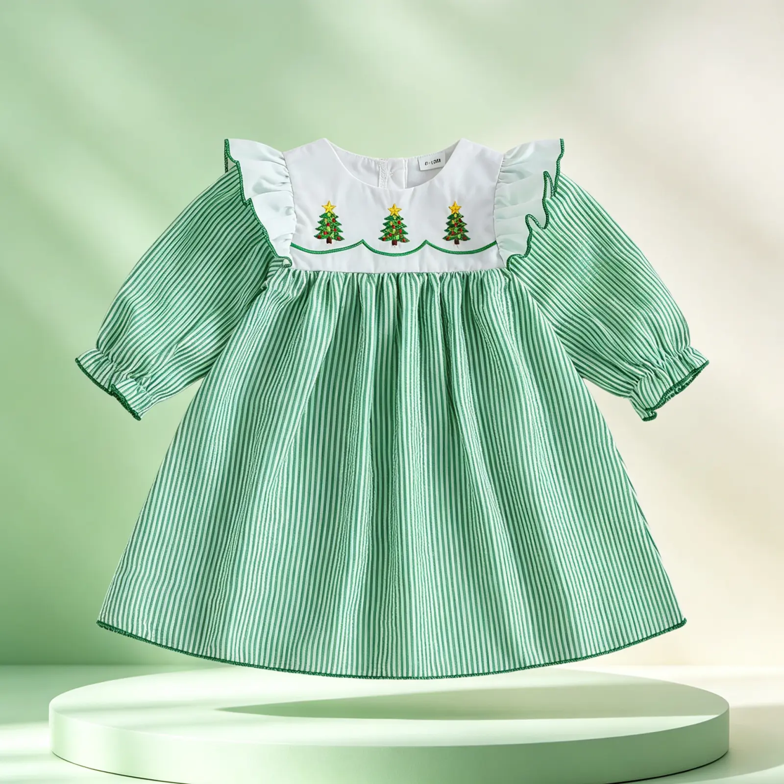 Toddler Girl Christmas Dress Ruffle Long Sleeve Round Neck Stripes Print Loose Dress Holiday Outfit