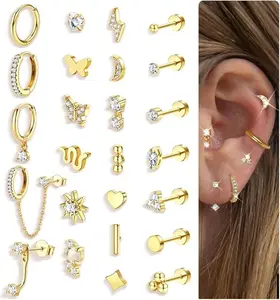 MILACOLATO Flat Back Earrings for Women Hypoallergenic Surgical Steel Earrings for Sensitive Ears Flatback Stud Earrings Screw Back Cartilage Earring Sets for Multiple Piercing 25Pcs