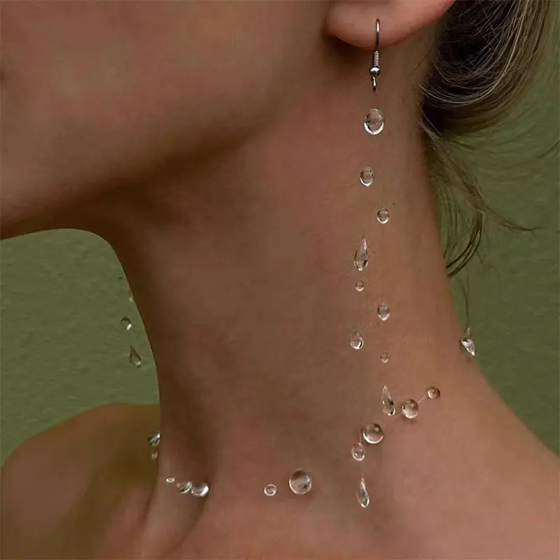 Minimalist Shine Sparkle Dewdrop Neck Chain Tassel Necklace - Cold-Feeling, Transparent Crystal, Niche High-Sense, Unique Versatile Double Dewdrop Daily Collarbone Necklace, Sparkle Necklaces