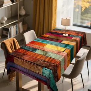 1pc Vintage Wooden Plank Print Tablecloth - Multi-Color Rectangular Table Cover with Rustic Fence Design, Ideal for Parties, Home Decor, Indoor/Outdoor Use, Perfect Gift for Family and Friends, Party Table Cover Vintage Wooden Plank Design table  linens