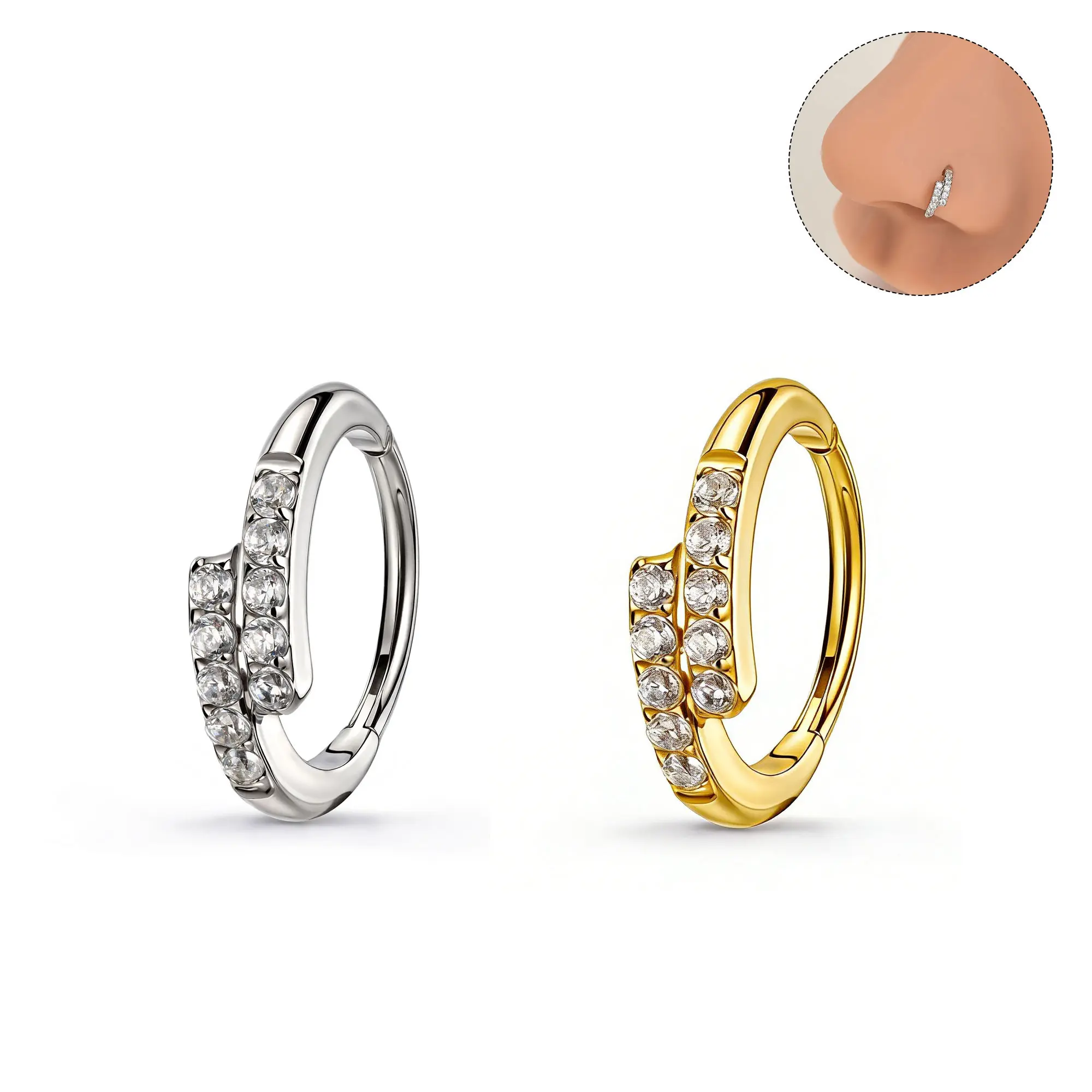 OUFER BODY JEWELRY 20G Carved Nose Ring, Hinged Clicker Piercing in 316L Stainless Steel with a Secure Click Fit, Non Tarnish Body Jewelry, Shine Stays Bright, Chic Body Jewelry, Casual
