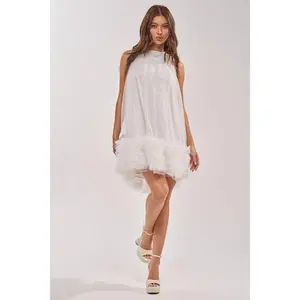 ARI TULLE RUFFLE MINI DRESS IN WHITE