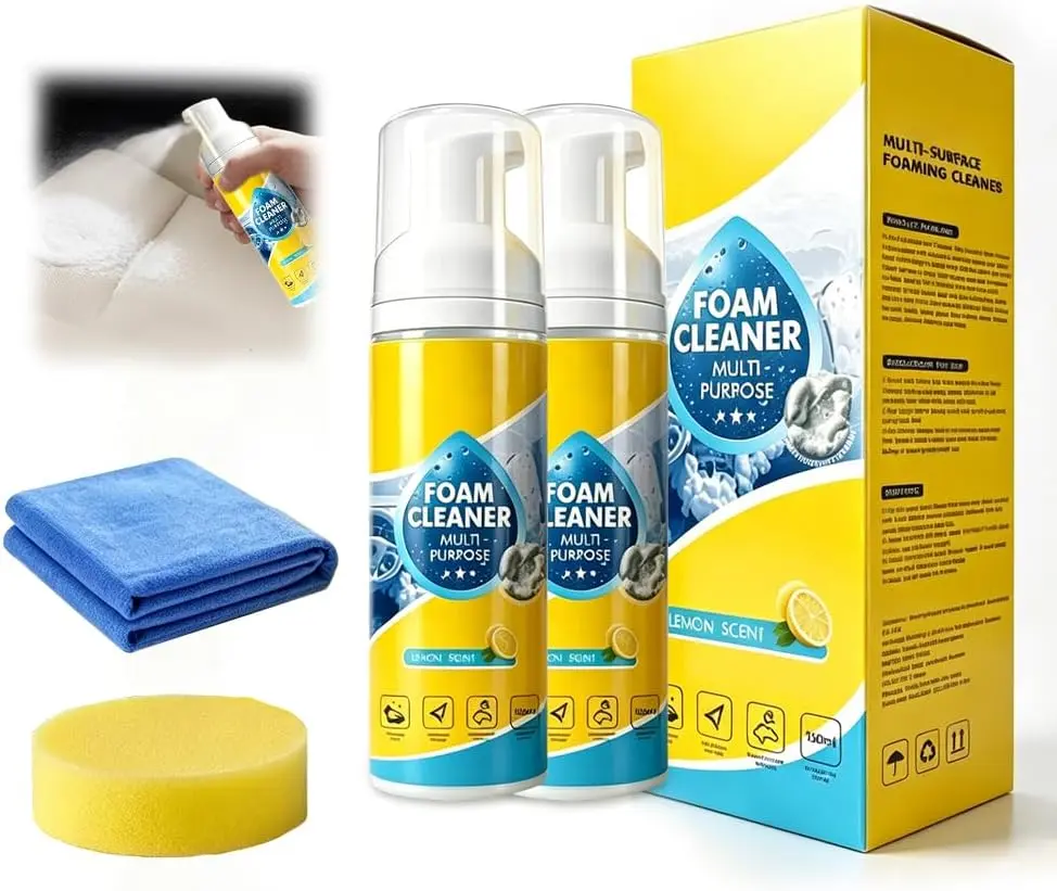 4-in-1 Multi-Enzyme Foam Cleaner Spray, Household Cleaning Supplies - Powerful No-Rinse Fast Cleaning Spray for Car Interior Detailing, Kitchen Grease Stain Removal