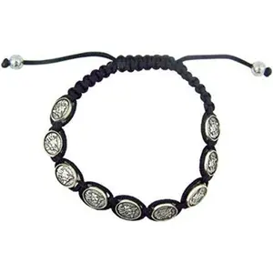 Toned Archangel  Michael Medal on Adjustable Cord Bracelet, 8 Inch