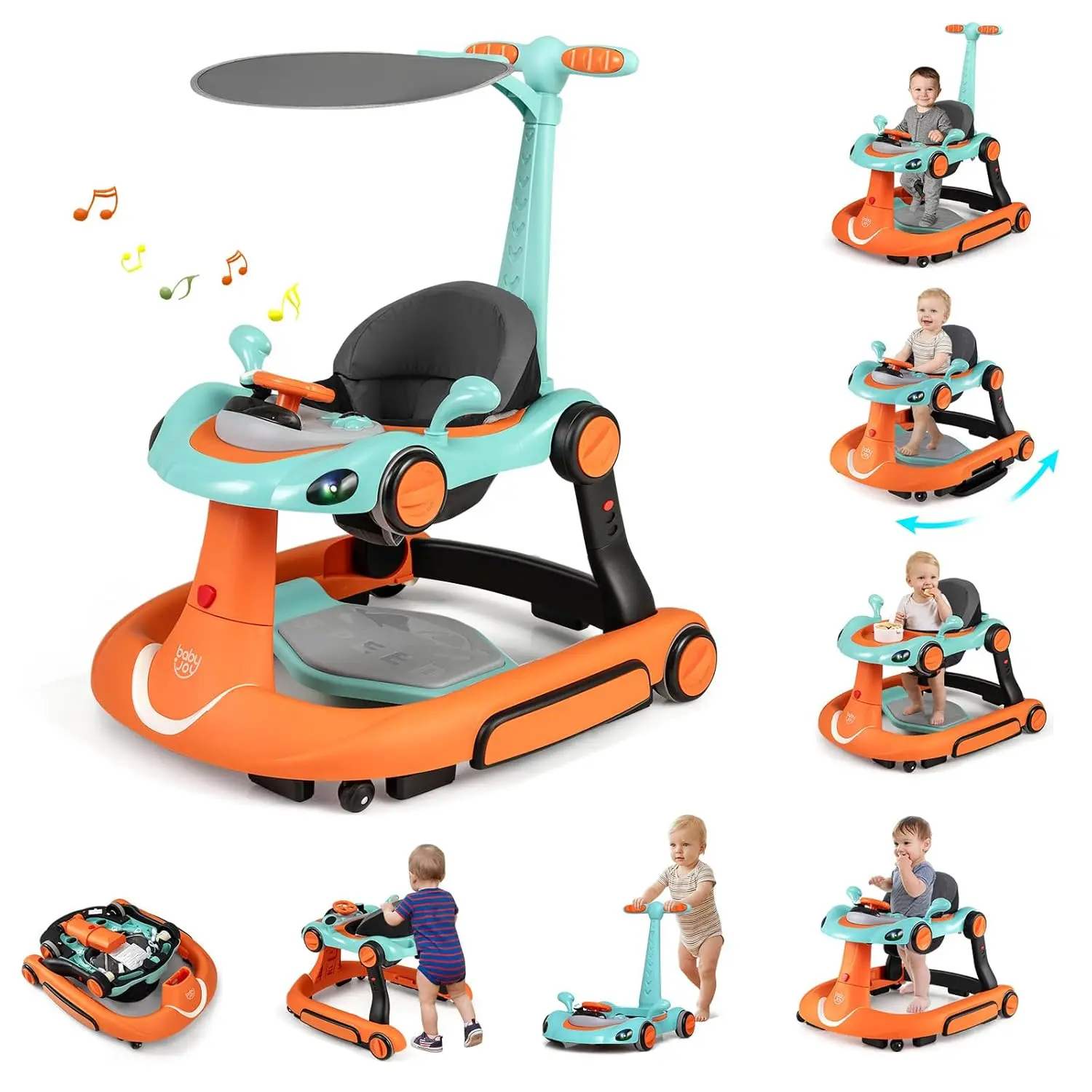 Costzon 4-in-1 Baby Walker, Foldable Activity Walker with Adjustable Height & Speed, Music, Lights, Anti-Rollover, Toddler Push Walker, Baby Walker with Wheels for Boys Girls 6-18 Months,mothersdaygift