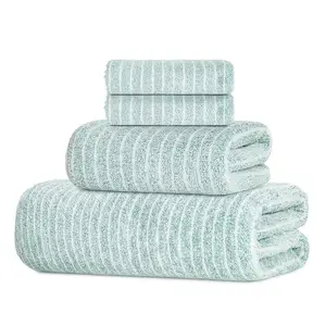 4pcs Luxury Striped Microfiber Towel Set - 1 Bath Towel + 1 Hand Towel + 2 Square Towel, Fast-Drying Quick Drying Towels Super Absorbent Soft Durable Lint-Free, for Home Gym Spa Beach Travel, Ideal Holiday Gift