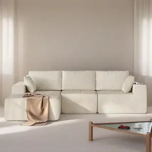 FUSOU 107" Modular Sofa, Soft Couch L-Shape Sectional &Left Facing Chaise [2 Packages Shipping ] Upholstered Boneless Sofa - [No Assembly], Deep Seating with Cloud-Like Soft Cushions & Backrest, Beige