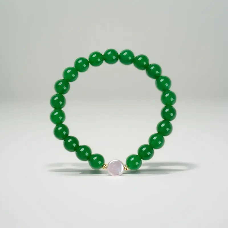Lucky Charm Green Jade Bead Bracelet 8MM Baroque Pearl Unisex Protective Jewelry Natural Formation Amulet for Wrist Size 14-16cm