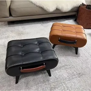 Light Luxury Leather Sofa Footstool, Living Room Coffee Table Low Stool, Entryway Shoe-Changing Premium Accent Ottoman